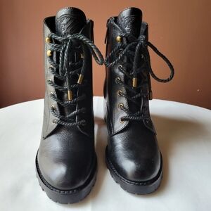 Joie Black Combat Moto Boots with Smooth Leather Finish